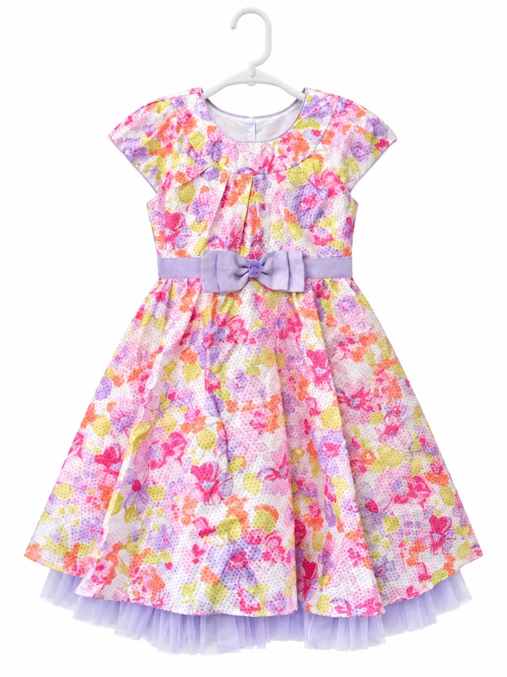 Jona Michelle Girls Lavender Floral Print Party Dress with Bow